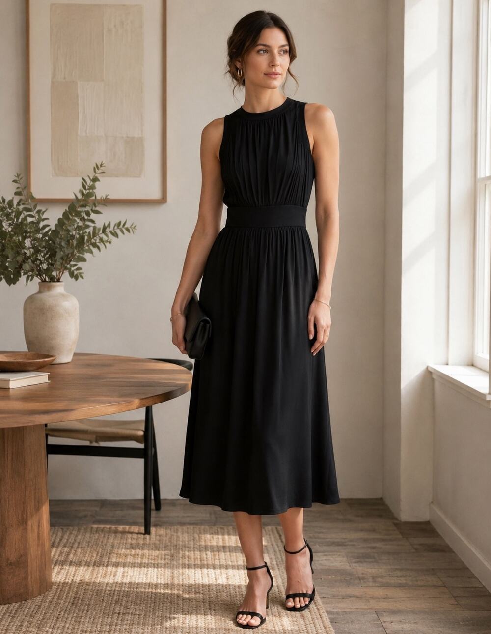 Red Haute Black Sleeveless Stretch Knit Midi Dress XS